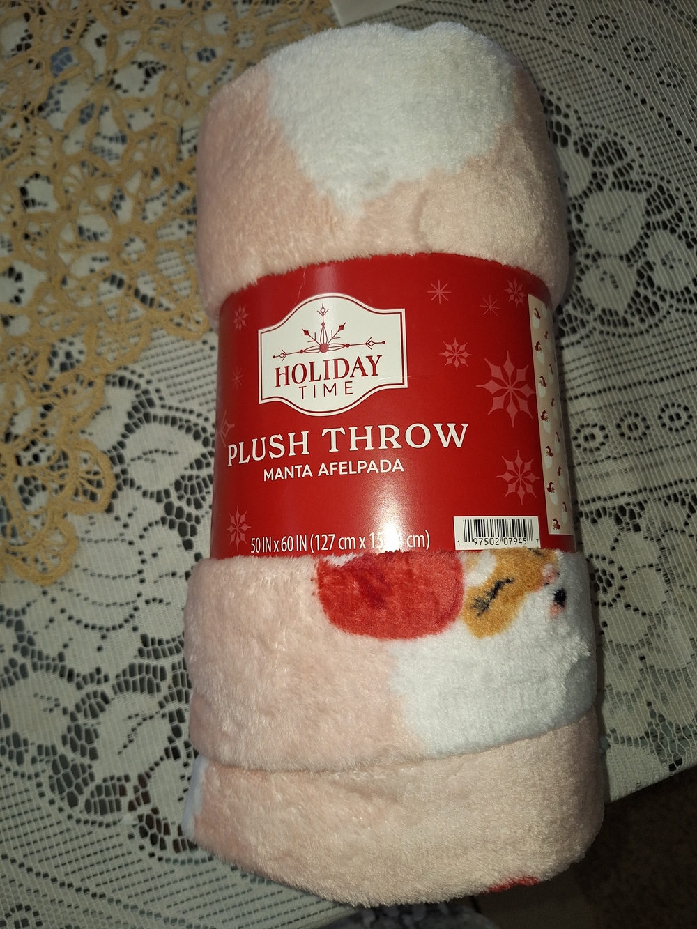Holiday Time Plush Throw Blanket in Pink, White and Red Accent 50"x60"